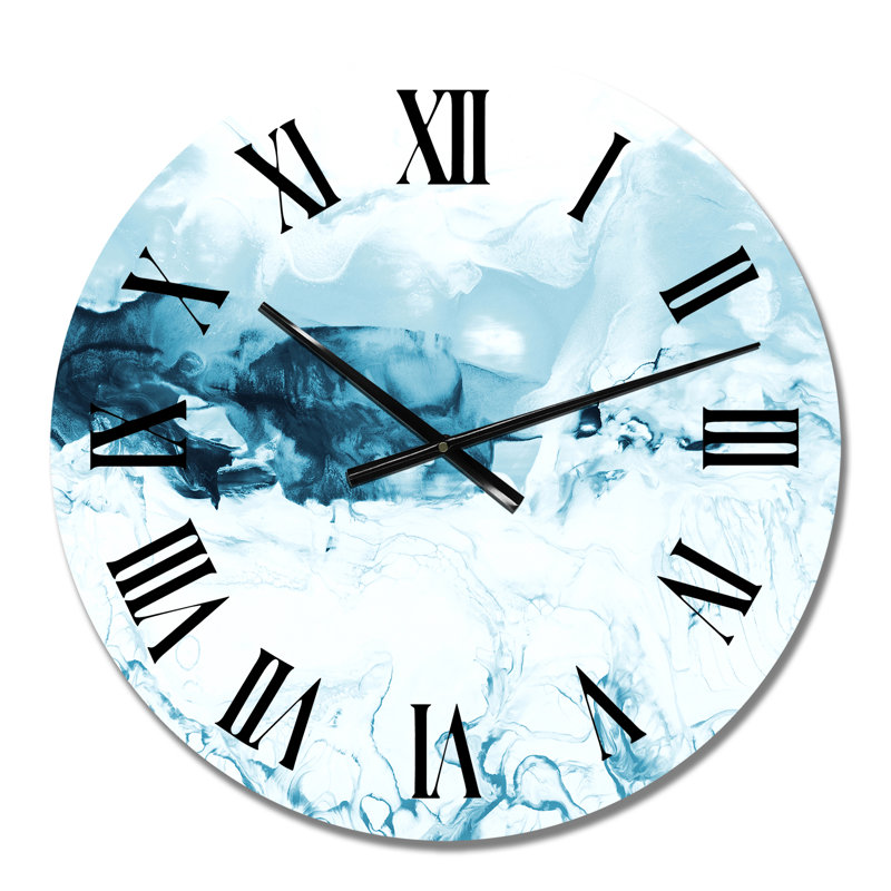 Bleu et blanc, nuages liquides Art I - horloge murale moderne, Moyen