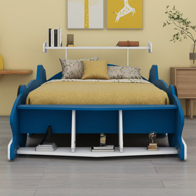 Race Car-Shaped Platform Bed With Wheels