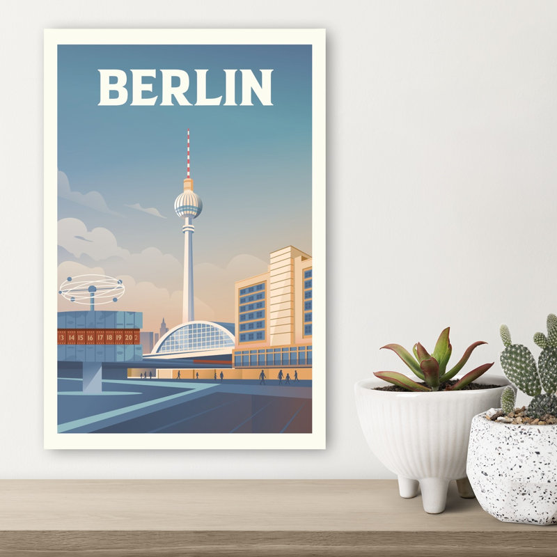 Retro Berlin Cityscape Retro Vintage Abstract Architecture City Wall Art Print, 45.72cm H x 30.48cm W