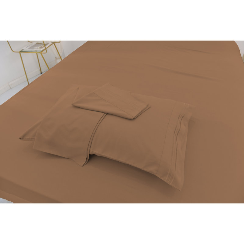 Ensemble de literie en rayonne de bambou, Ensemble de draps pour lit simple avec un drap-hou, Brun