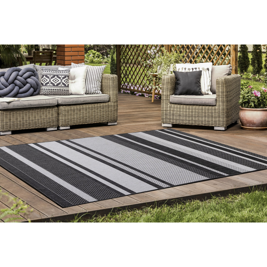 Colaine Gray Stripes Polyester Living Room Carpet Latitude Run® Rug 