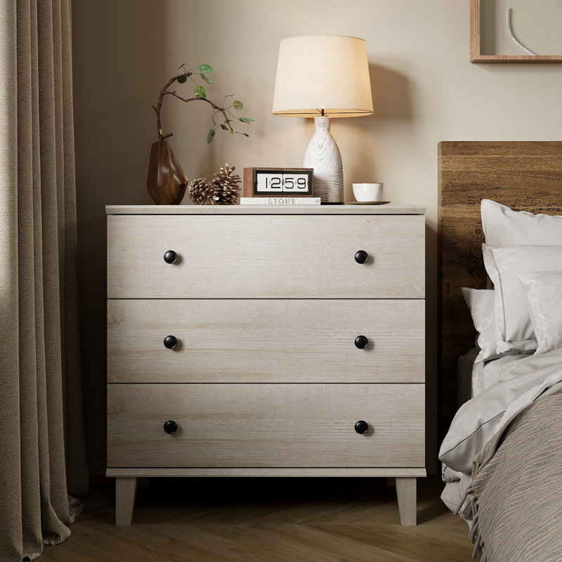 Dresser With 3 Drawers, Modern Chest Of Drawers W/Solid Wood Legs Dressers Buffet Storage Cabinet For Living Room, Baby Room, Nursery,Beige Oak