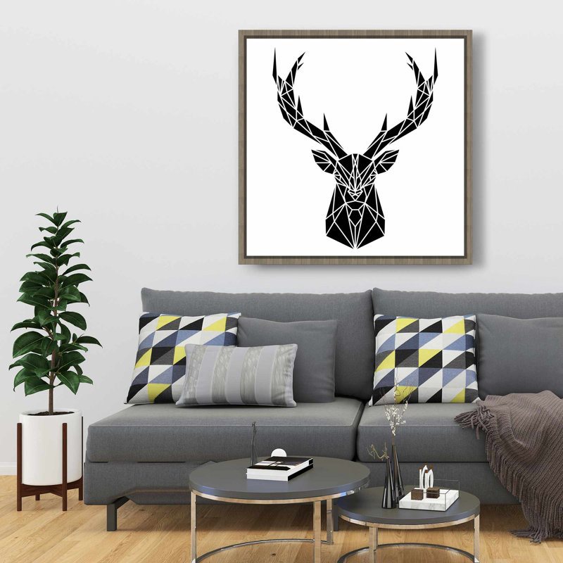 Tête de cerf géométrique - Toile encadrée blanche