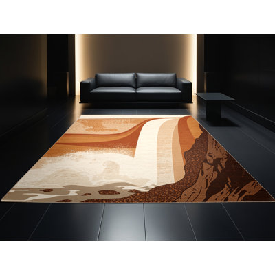 Tapis ombré beige contemporain lavable à la machine Pelico Iguazu Falls