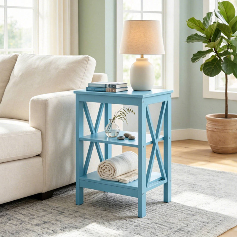 3-Tier Nightstand Set of 2 with Open Storage, Small Bedside Table with X-Side Frame, Modern Wood Accent Table(Set of 2)