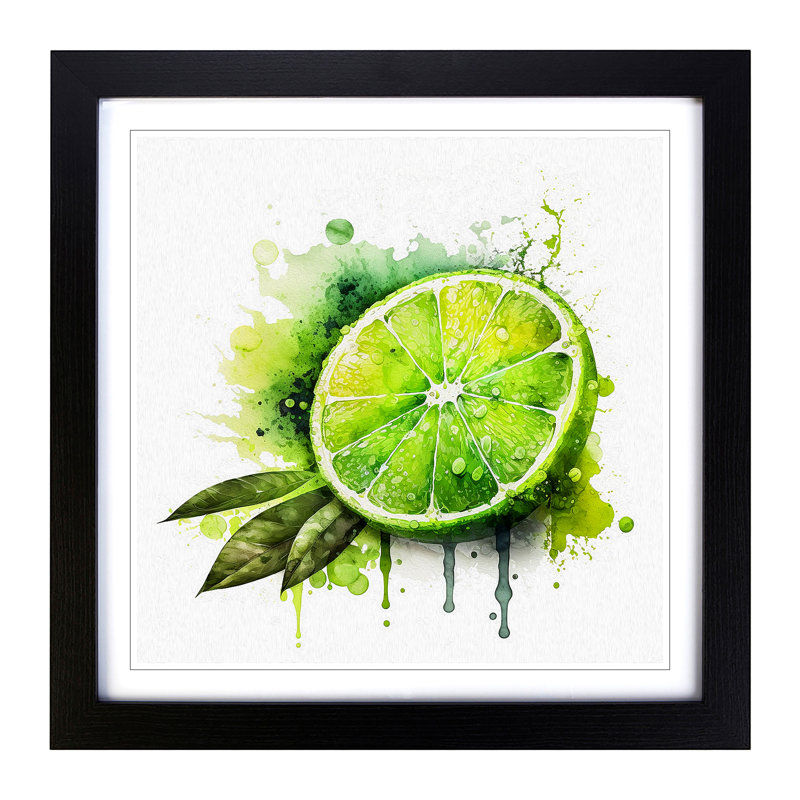 Lime Fruit Watercolour - Framed Print, Black