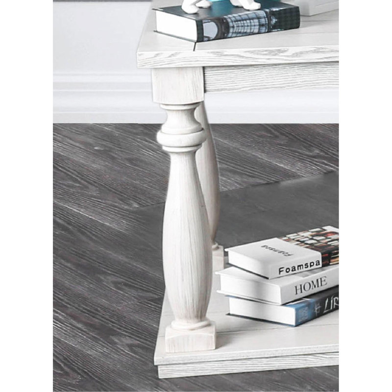 Rustic Style Antique White 1Pc END TABLE Open Bottom Shelf Plank Style Table Top Living Room Furniture