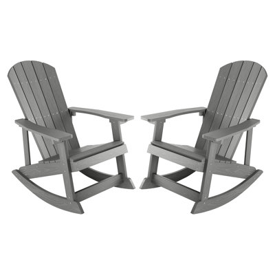 Ensemble de 2 chaises berçantes d'extérieur, chaise berçante Adirondack, chaise berçante de patio à dossier large, chaise berçante surdimensionnée ressemblant à du vrai bois pour la pelouse, le porche, la cour, l'intérieur et le jardin, gris