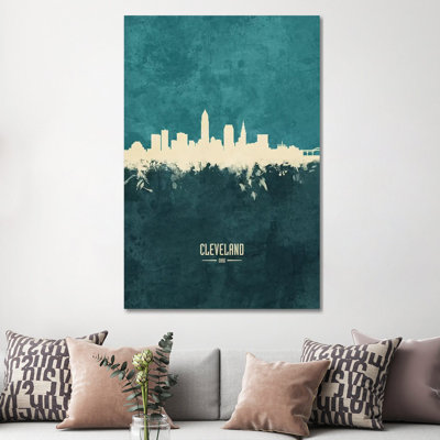 «Cleveland Ohio Skyline» par Michael Tompsett - peinture sur toile tendue