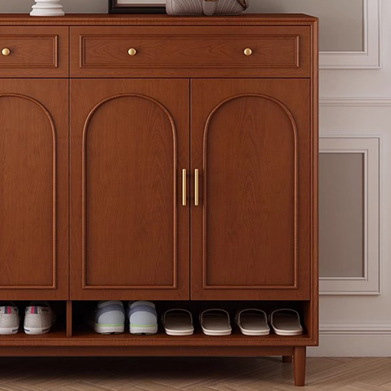 Red Brown Solid Wood Shoe Storage Bench