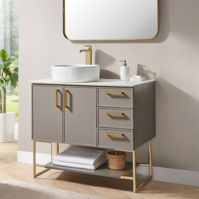 Ensemble de meuble-lavabo sur pied simple 36 po avec plateau en marbre artificiel 36 po