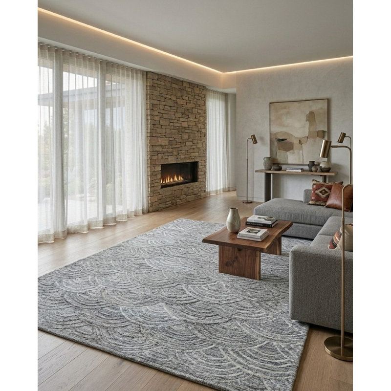 Tapis d'intérieur tissé à la main en polypropylène géométrique argenté, Rectangle 3 pi x 5 pi