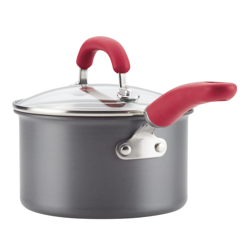 Rachael Ray Create Delicious Hard Anodized Nonstick Cookware Induction Pots and Pans Set, 11 Piece, Gray/Red