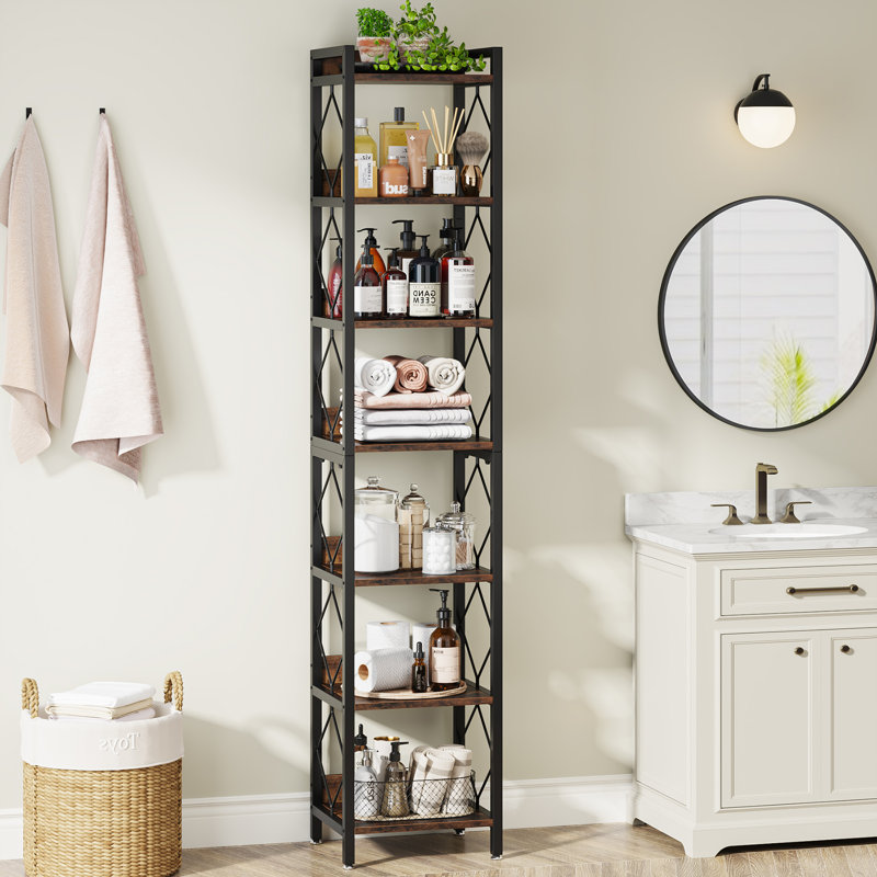 Pottersmoor 79" H Etagere Corner Bookcase, (7 Shelves) 79" H x 40" W x 13" D, Rustic Brown