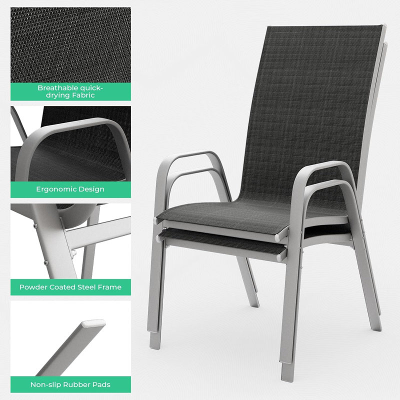 Chaise de salle à manger d'extérieur Caly, Noir/gris