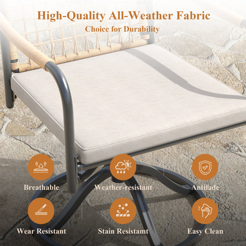 4-Person Outdoor Patio Dining Set With Swivel Rattan Chairs, Gray Woodlike