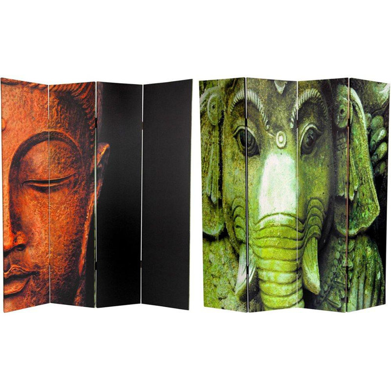 Paravent Bouddha, Vert / orange