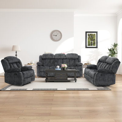 Ireneo 3-Piece Stain Resistant Microfiber Manual Reclining Living Room Set
