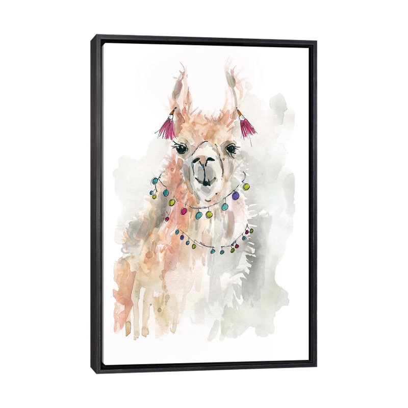 «Llama Drama I» par Carol Robinson - reproduction d'art, Aucun mat, H 40 po x l 26 po x P 1,5 po, Toile encadrée noir délavé