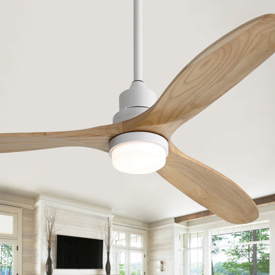 60" 3-Blade White/Light Wood Grain Ceiling Fan With Led Light and Remote Control