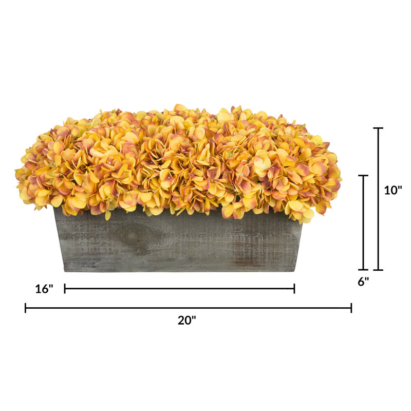Synthetic Fabric Gold Hydrangea Arrangement in Planter, Gold/Burgundy, Black