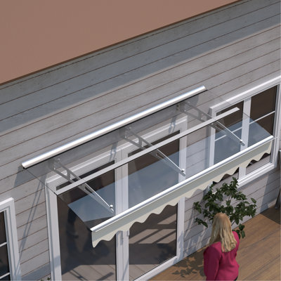 Auvent de fenêtre de porte 79 po x 34 po, polycarbonate de 0,137 po d'épaisseur, support en alliage d'aluminium pour abri mural en bois, abat-jour et protection en polycarbonate et pour l'extérieur