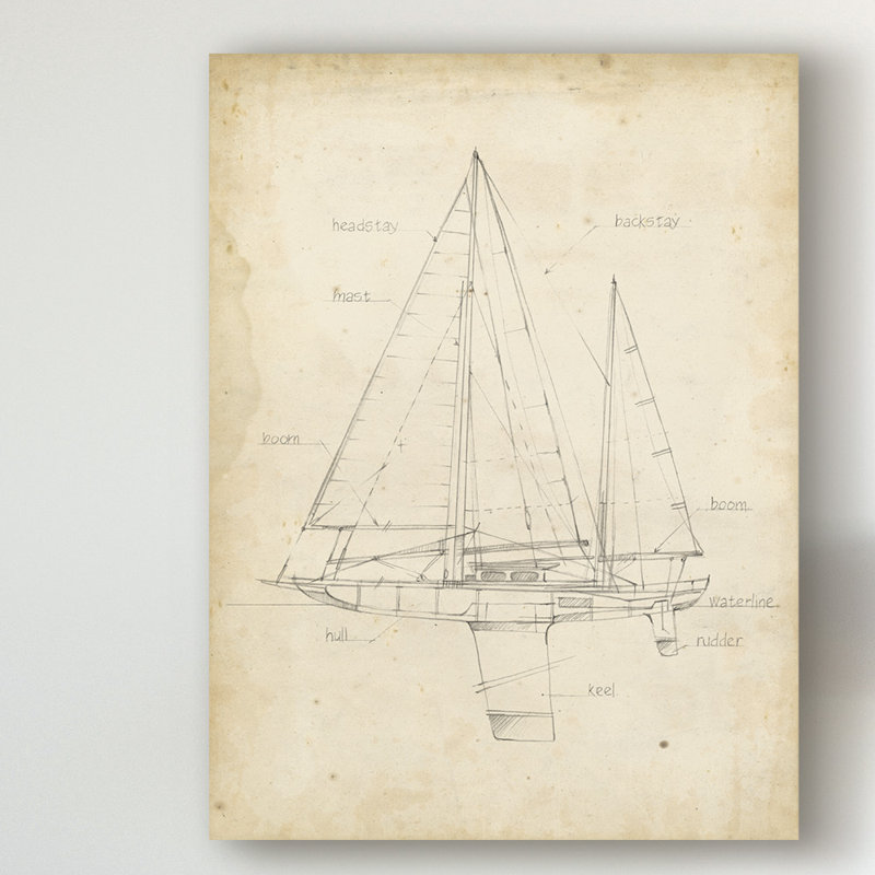 Voilier «Blueprint IV» par Ethan Harper, reproduction sur toile, H 19 po x l 14 po x P 2 po