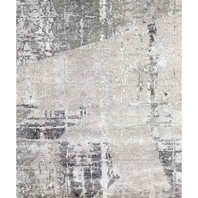 Tapis gris foncé et argent noué à la main de haute qualité