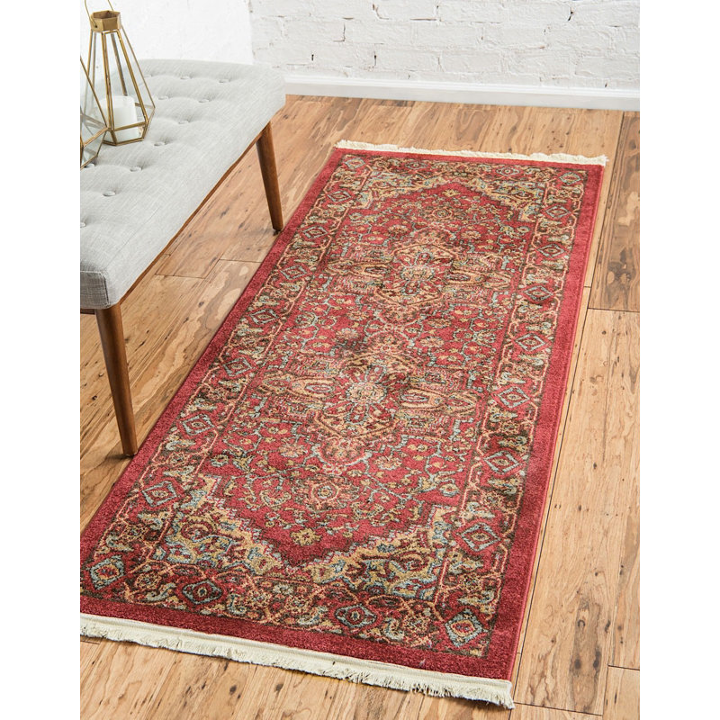 Tapis rouge / beige de style Sud-Ouest Lauri, Tapis de couloir 2 pi 7 po x 10 pi
