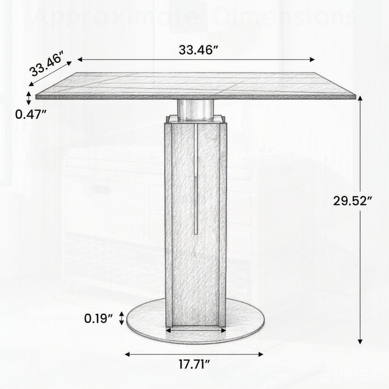 Table de salle à manger carrée en ardoise avec colonne en noyer, idéale pour les petits espaces et un style moderne, capacité de charge de 68 kg