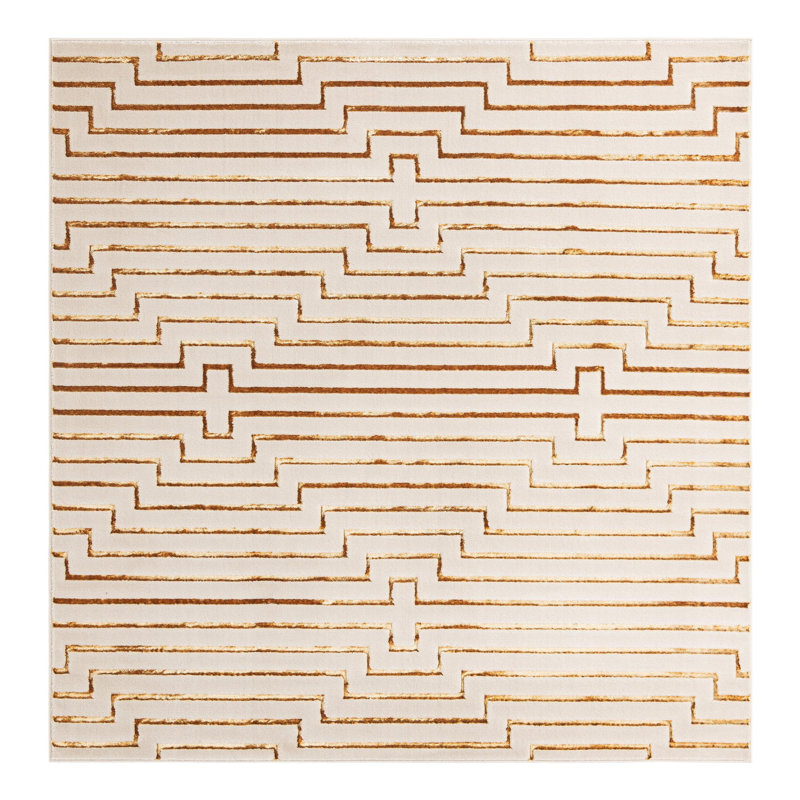 Latitude Run® Mirage Nikica Rug White and Gold, Square 7'10"
