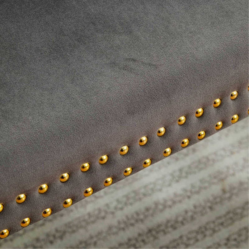 Banc de salle à manger, banc capitonné avec dossier, pieds en acier inoxydable, Grey, Gold