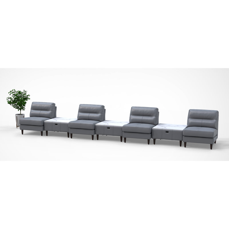 Ensemble de chaises de salle d'attente avec table de chargement pour 4 personnes 4 pièces 100% cuir véritable 7 pièces couleur gris