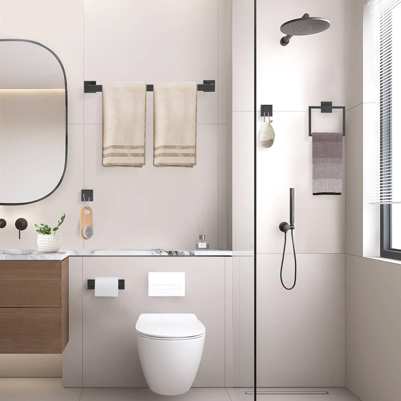 Ensemble de porte-serviettes de salle de bain 5 pièces, ensemble de porte-serviettes moderne 23,6 pouces Sus304, Noir mat