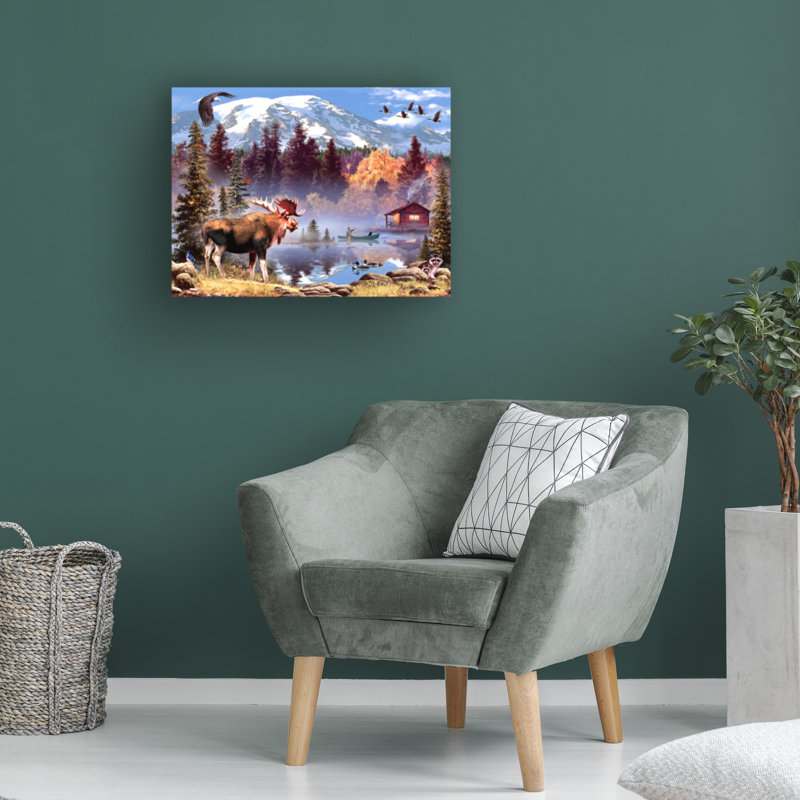 Art mural sur toile tendue - «Rustic Moose» de Howard Robinson pour décoration de salon, de chambre à coucher ou de bureau - 24 x 32