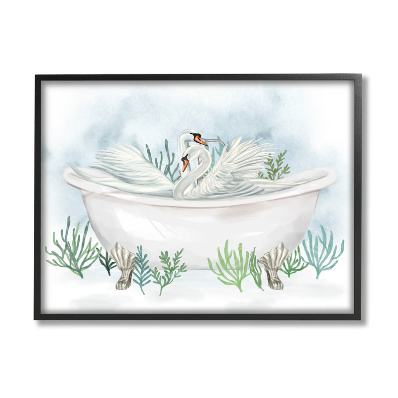 Swan Duo Bathaign Botanicals, art de la giclée encadrée par Ziwei Li, Giclée encadrée noir minuit