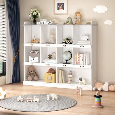 Bibliothèque blanche à 10 tablettes avec design - 53,15 po x 11,99 po x 46,14 po