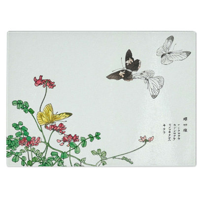 Tempered Glass Butterflies and Flowers Chopping Board