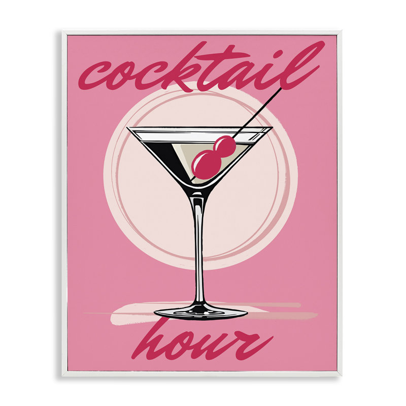 «Cocktail Hour on Pink» par Elizabeth Medley, Estampe numérique encadrée blanc bord de mer, H 14 po x l 11 po