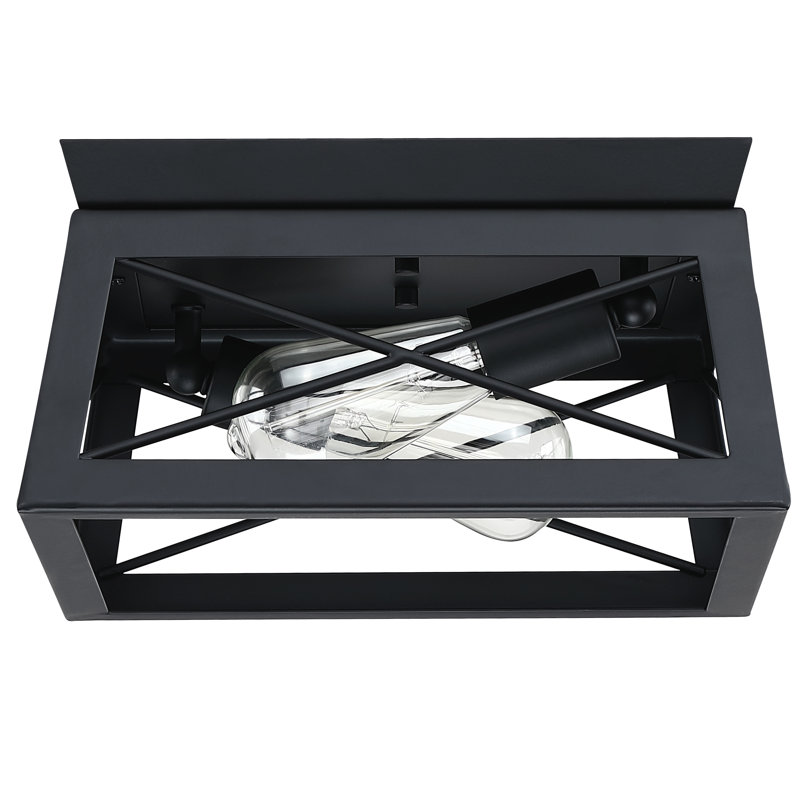 Matte Black Farmhouse 2-Light Flush Mount Ceiling Fixture