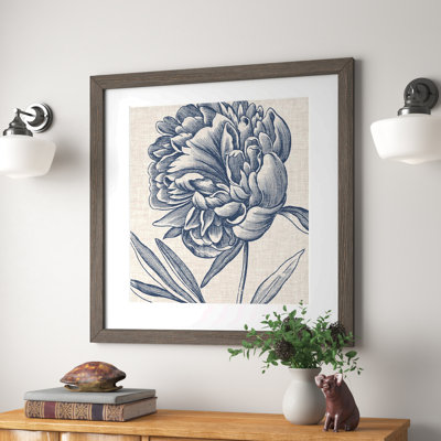 " Indigo Floral On Linen II - Premium Framed Print - Ready To Hang "