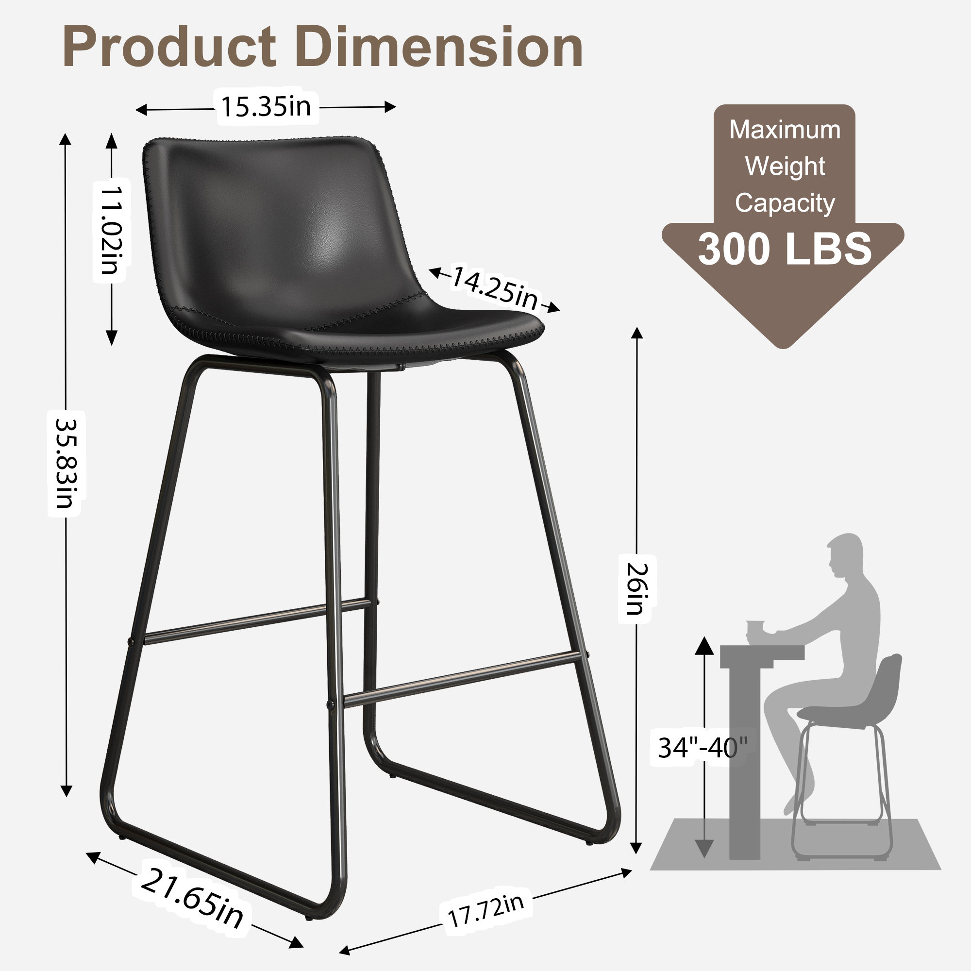 Emira 26'' Upholstered Faux Leather Bar & Counter Stools – Set of 2 or 3, Adjustable Foot Pads, Perfect for Kitchen Islands & Bars