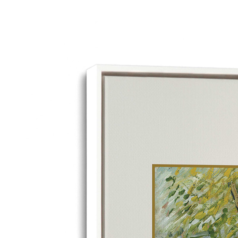 Van Gogh's River Bank au printemps v3, H 36,75 po x l 24,75 po, Cadre flottant blanc opaque