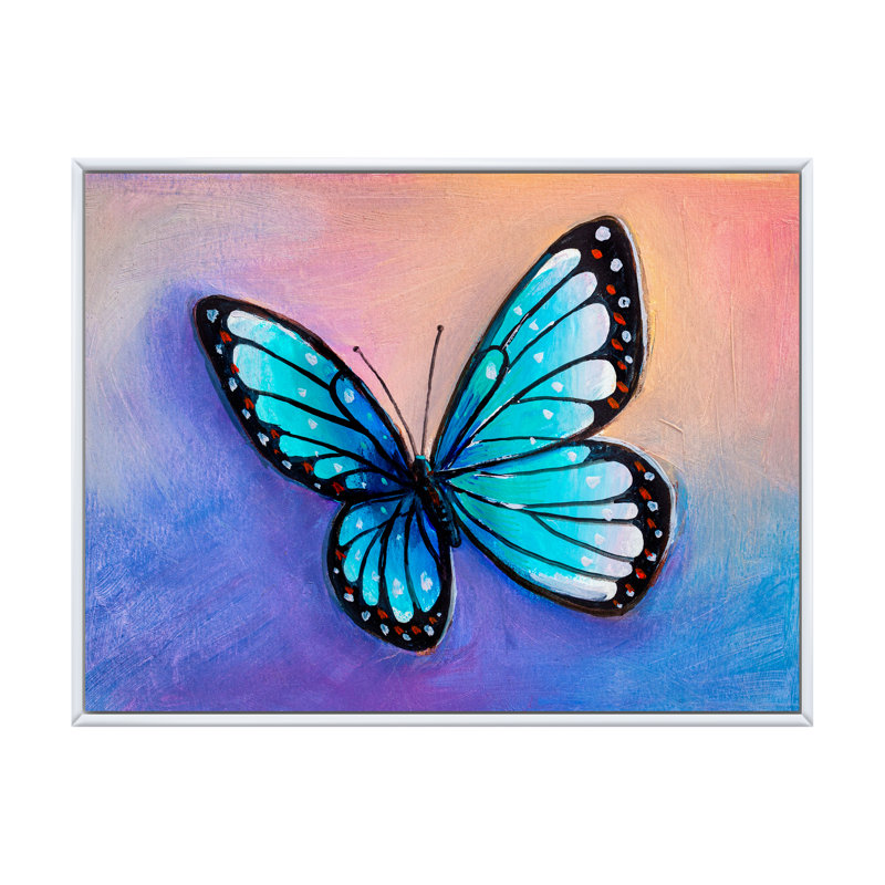 «Abstract Blue Morpho Butterfly», reproduction sur toile flottante, H 30 po x l 40 po x P 1,5 po, Cadre flottant blanc