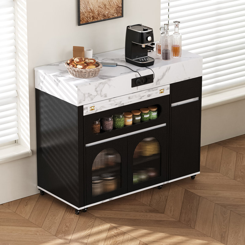 110.5 cm W Kitchen Island with Top, Black