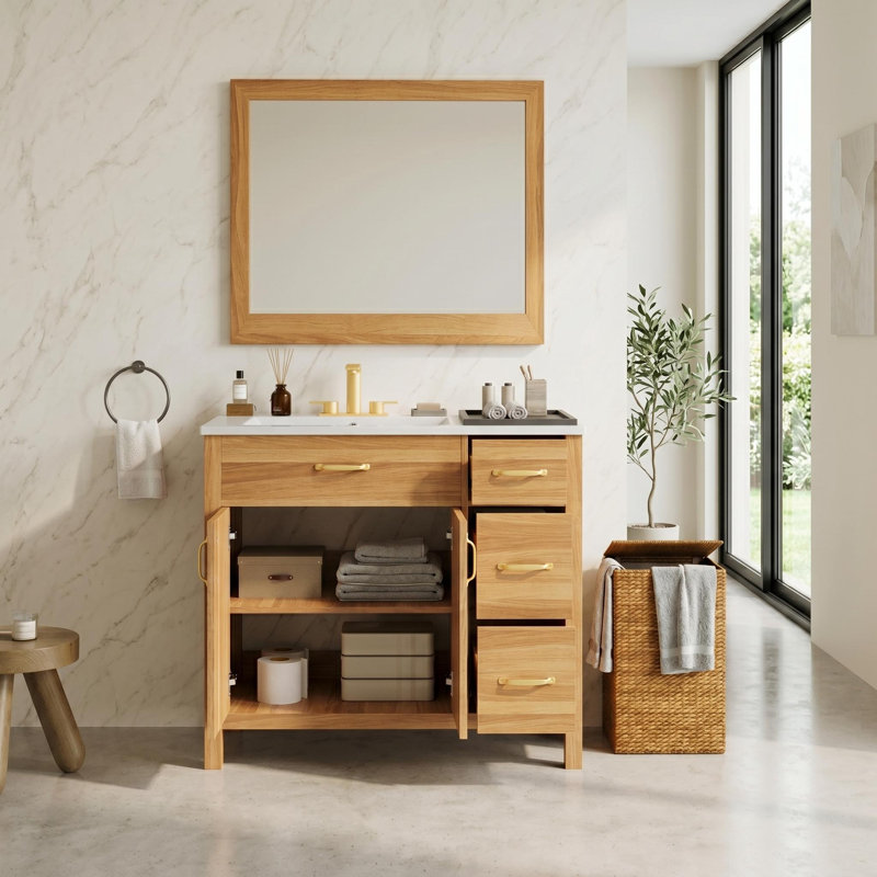 Ensemble de meuble-lavabo en bois 36 po (lavabo inclus) avec 2 portes à fermeture douce, 3 tiroirs à fermeture douce, tablette réglable