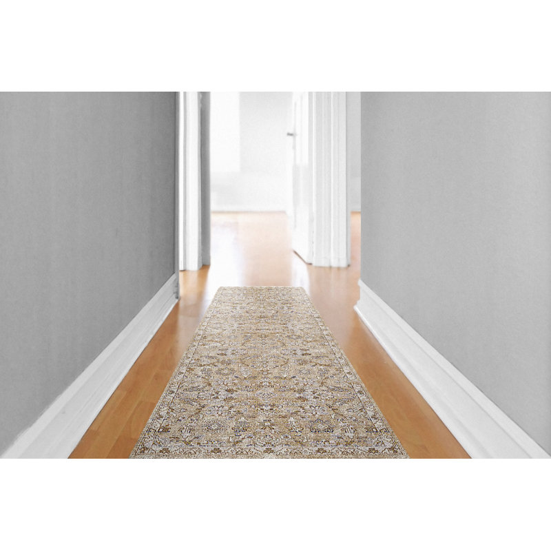Tapis oriental en polyester crème Boomery, Tapis de couloir 2 pi 2 po x 7 pi 7 po