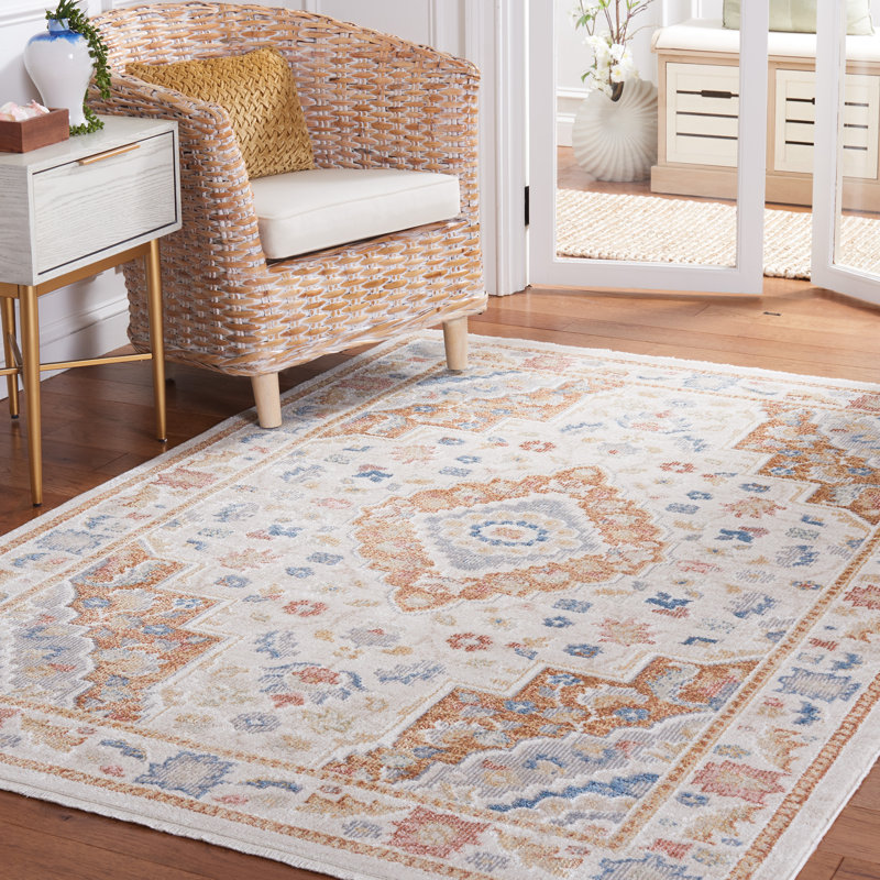 Mayhill Oriental Area Rug in Beige/Rust/Blue, Rectangle 8' x 10'