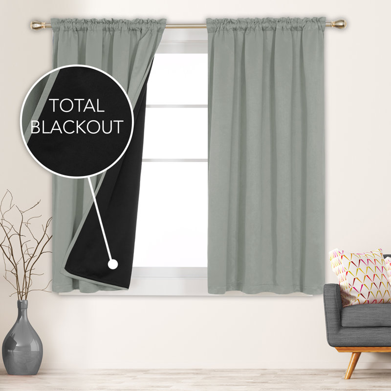 Deconovo 100 Percent Blackout with Liner Rod Pocket Curtain Panel Pair, Light Gray, 52" W x 84" L