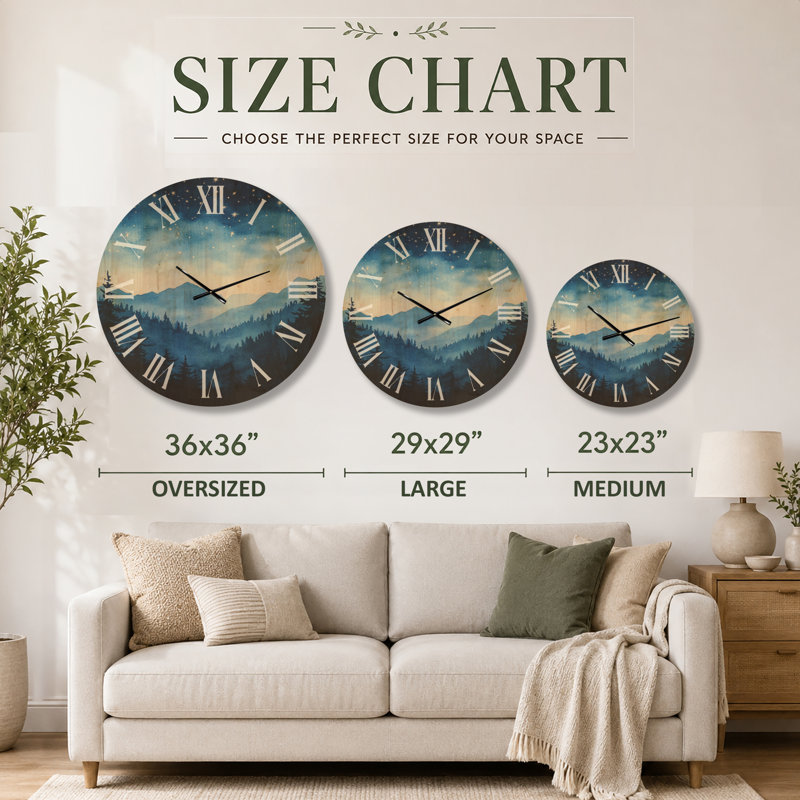 Très grande horloge de forêt sauvage imprimée sur bois, Oversized